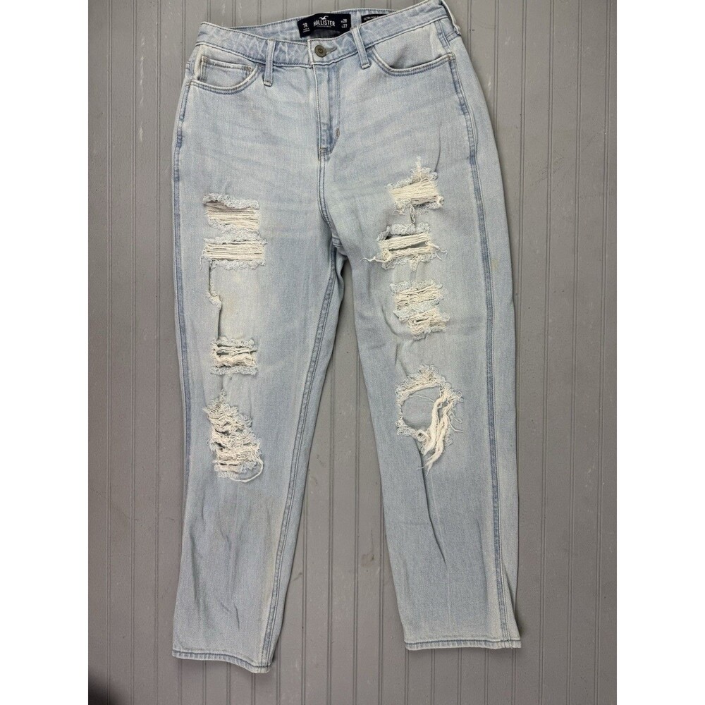Hollister Size 7 28 Womens Jeans Ultra High Rise Mom Distress Light Wash Ankle